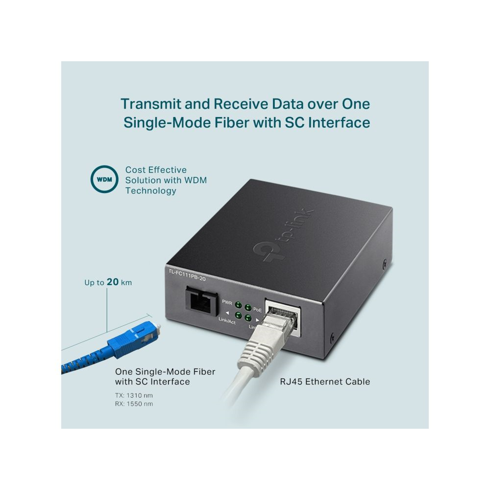 10/100 Mbps RJ45 to 100 Mbps Single-mode SC WDM