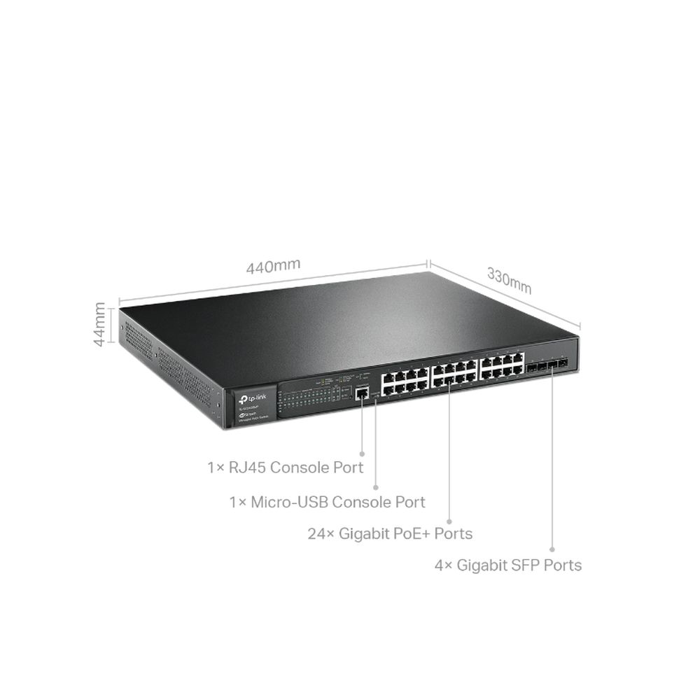 Omada JetStream 28-Port Gigabit L2 + Managed Switch with 24-Port PoE+ Omada JetStream 28-Port Gigabit L2 + Managed Switch with 24-Port PoE+