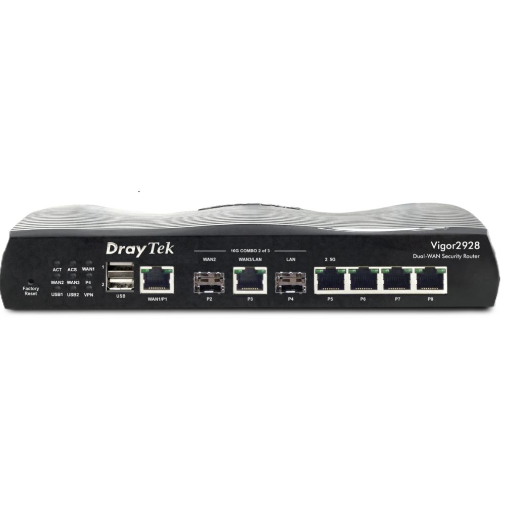 Vigor 2928 10 Gigabit multi-WAN breedband router 1x SFP+ 10Gbps slot (WAN), 1x 10GbE WAN/LAN Vigor 2928 10 Gigabit multi-WAN breedband router 1x SFP+ 10Gbps slot (WAN), 1x 10GbE WAN/LAN