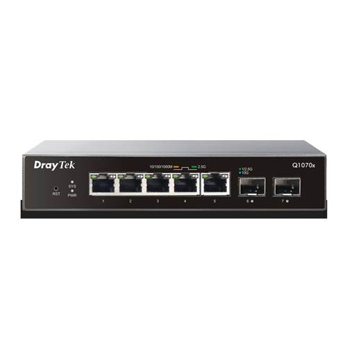 VigorSwitch Q1070x 5 poorten 2,5 Gigabit 2 SFP+ (10 Gigabit) poorten, Smart Lite managed